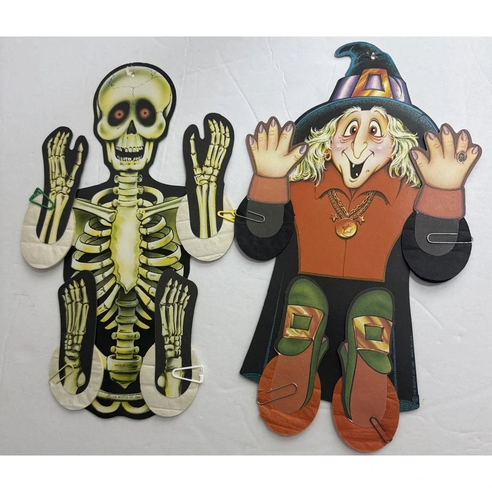 Halloween Beistle Witch Skeleton 2 Crepe Paper Honeycomb Decoration Vtg 1984 USA